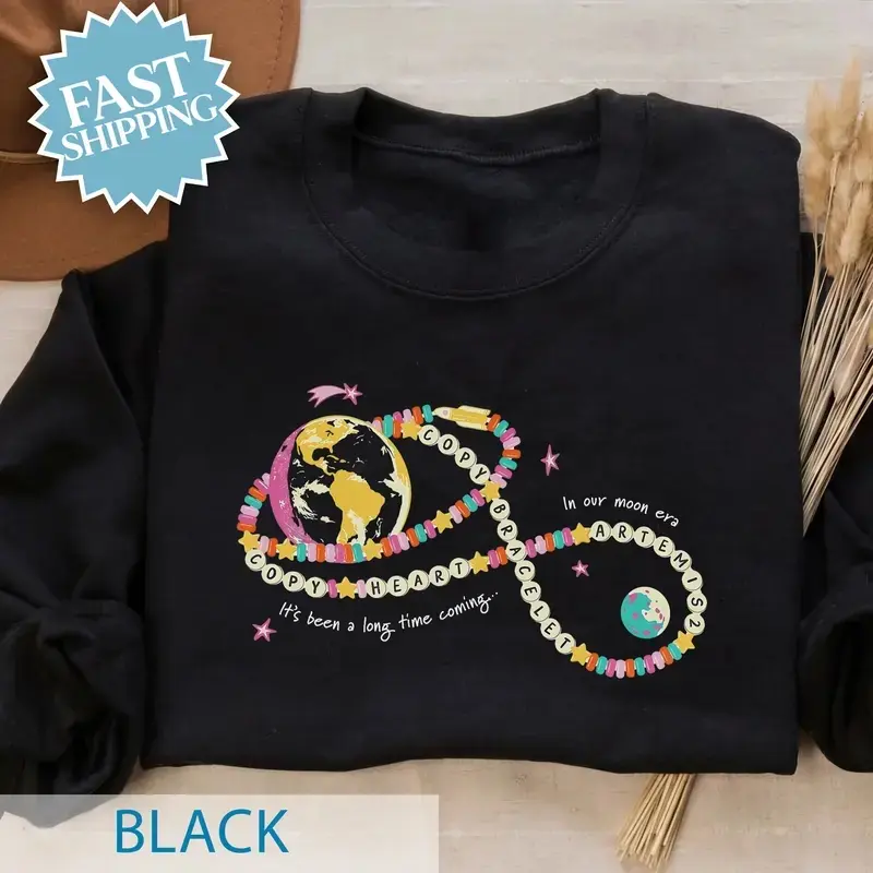Copy Heart, Copy Bracelet, Artemis II NASA Mission Sweatshirts: Vintage Feel, DTG Print, Space Exploration Apparel