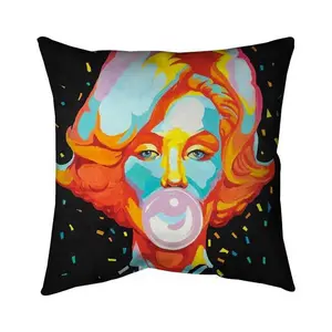 212 MAIN Marilyn Theme 18x18 in. Standard Indoor Home Decorative Cushion - Double-Sided Vibrant Bubblegum Art Print, Bedroom Decorative Accessories Pillow