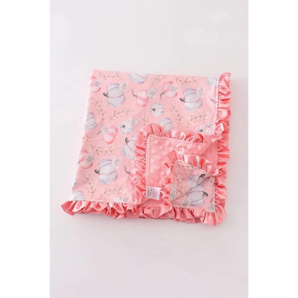Pink pumpkin print ruffle blanket