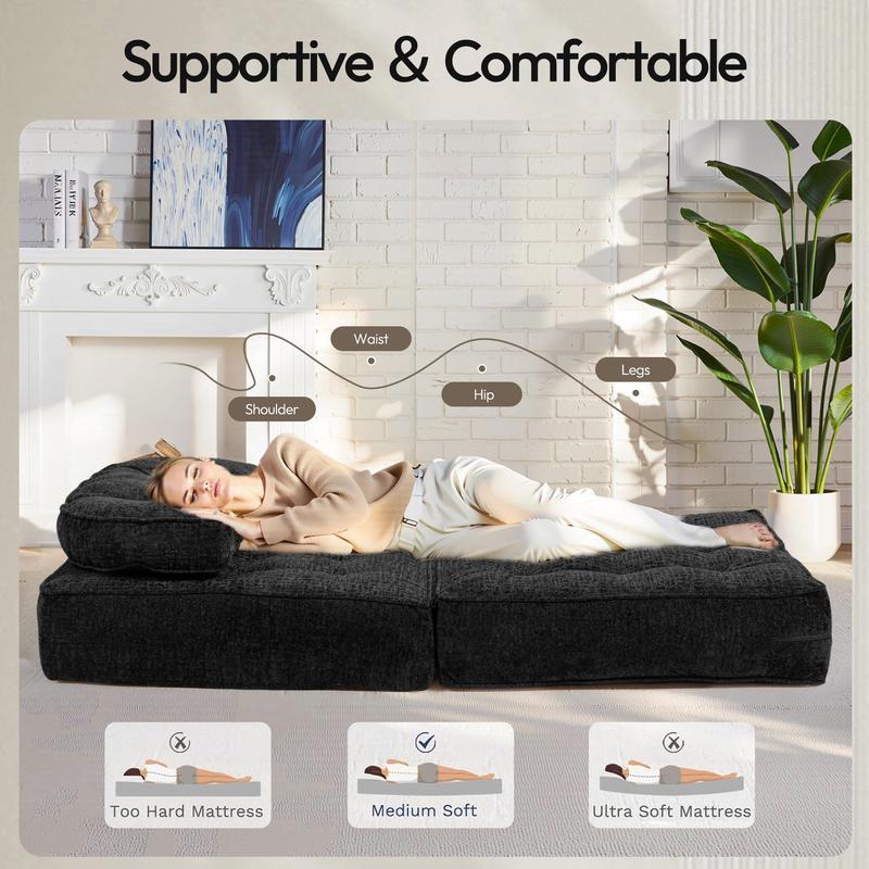 [New Year Deals] Folding Boneless Sofa Bed with Pillow, Convertible Comfy Couch Bed for Adults Home Lounge and Gaming, Modern Comfortable Design for Apartment Living Room Bedroom, Single, Smooth Velvet,Xmas Gifts for Everyone: Kids, Him, Her, Mom & Dad