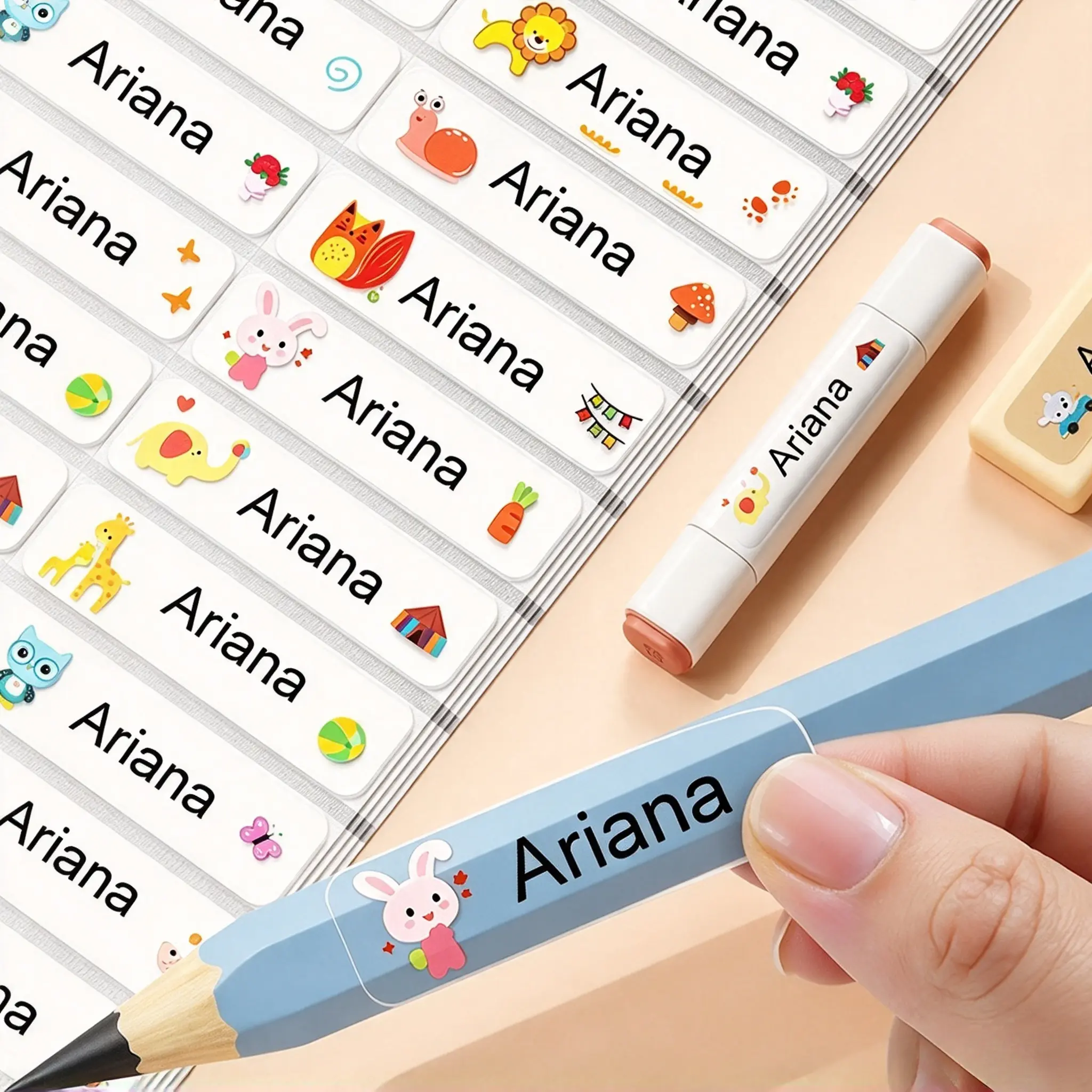 Custom Transparent Cartoon Name Stickers, Customized Labels, Personalized Tags, Suitable for School Use, or for Sticking on Stationery, Water Bottles, Office Supplies, Office Labels