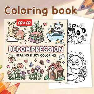 Stress relieving and happy pet coloring book, including exquisite thread designs for stress relieving such as bathing pandas, hammock sloths, love coffee, and gardens, suitable for adults and teenagers to color and decompress