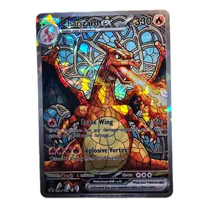 Charizard ex Stained-Glass Design with Fractal Glass Holo Finish Standard Size and Poke Back. Ships Protected!