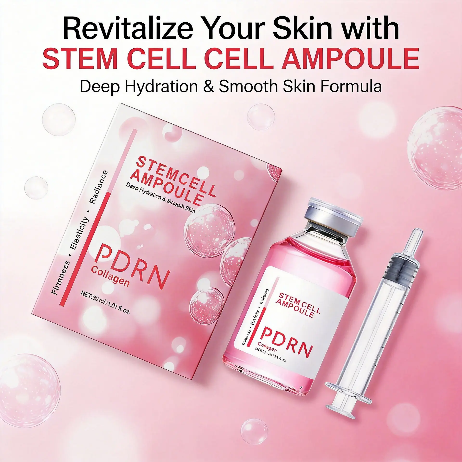 PDRN Collagen Stem Cell Ampoule Serum – Anti Aging Hydrating Essence for Fine Lines, Dry Skin & Uneven Tone – Skin Barrier Repair & Soothing Serum – Firming Plumping Glow Care Daily Ampoule for Sensitive, Dull & Tired Skin