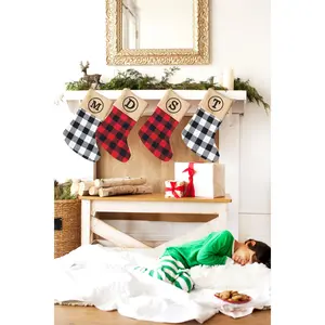 Black Buffalo Check Burlap Rustic Holiday Stockings