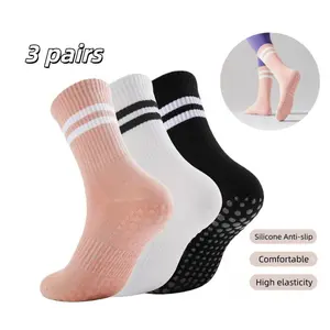 3 Pack Pilates yoga socks with anti-slip grip design, suitable for women, ideal for fitness, Pilates, ballet, dance, and everyday wear. Highly elastic, comfortable, and breathable.