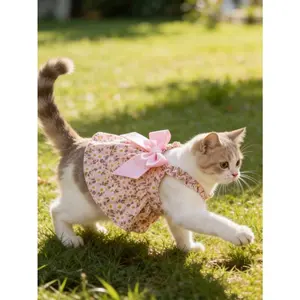 Romantic Ditsy Floral Sleeveless Dress For Small Dogs & Cats Breathable Lightweight Elegant Princess Style Multicolor Polyester Spring Outfit