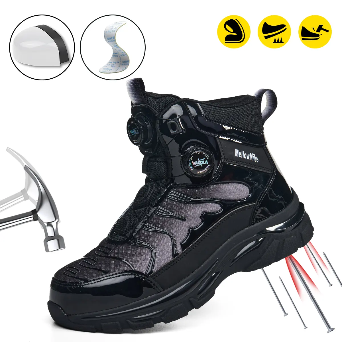 Men's Mid-Top Safety Shoes with Dual-Button Laces, Round Toe Steel Toe Work Boots, Lightweight Puncture-Proof Walking Shoes for Outdoors, Steel Toe Lightweight tiktokshopbacktoschool