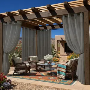 4 Pieces Grey Outdoor Sheer Curtains, Waterproof Light Filtering Grommet Curtains for Patio Porch Pergola Cabana, 54"W x 84"L