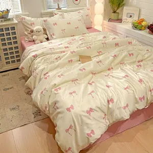 3-Piece Satin Bow Print Bedding Set, Includes 1 duvet cover & 2 Pillowcases, Breathable Fabric, All-Season Use, Easy Care, Perfect Gift