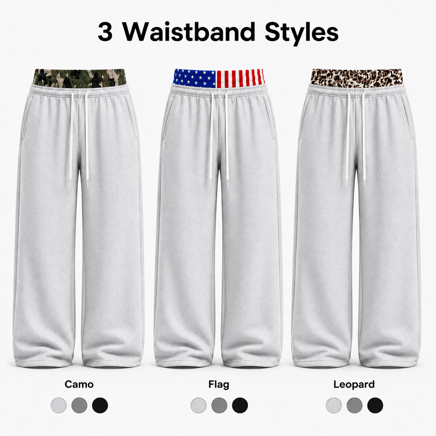 Men Wide Leg Sweatpants Double Waistband Drawstring Pants for Casual Streetwear Lounge, Relaxed Open Hem Jogger Alternative with Pattern Waistband