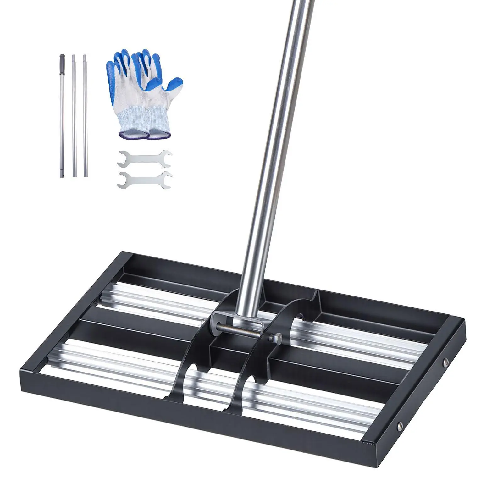 VEVOR Updated Lawn Leveling Rake with Roller & Gloves, 17in x 10in Stainless Steel Landscape Rake, 63.4in Adjustable Handle Heavy-Duty Gardening Work Tool, Effort-Saving Lawn Garden Tools for Yard, Golf Court