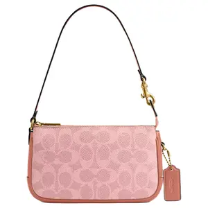 COACH Plaza 18 Signature Print Zip Top Handle Bag for Women, Faux Leather, Small Size, Watermelon Pink
