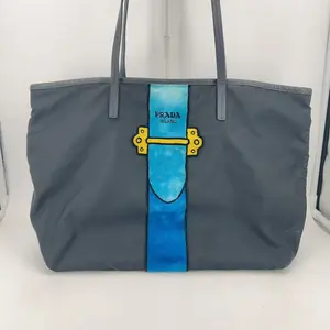 Pre-owned PRADA leather Crossbody Bags Black Nylon/Velvet Trompe L'oeil Cahier Tote Bag