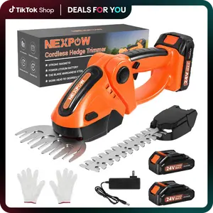 NEXPOW Hedge Trimmer Cordless - 24V Battery Powered, 2-in-1 Cordless Grass Shears, 2 Batteries, Orange