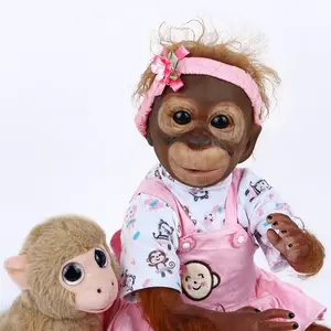 20 Inch Reborn Baby Monkey Doll, Handmade Lifelike Vinyl Monkey Doll with Pink Outfit, Realistic Hair & Poseable Limbs, Perfect Gift for Kids 3+ & Collectors,Collectible Art Doll.
