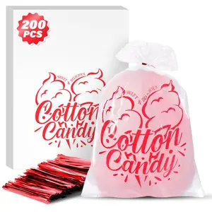 200PCS Cotton Candy Bags, 11.8x17.7 Inch Candy Supplies Perfect for Sticks and Cones, Cotton Candys Bulk Accessories for Carnivals and Parties