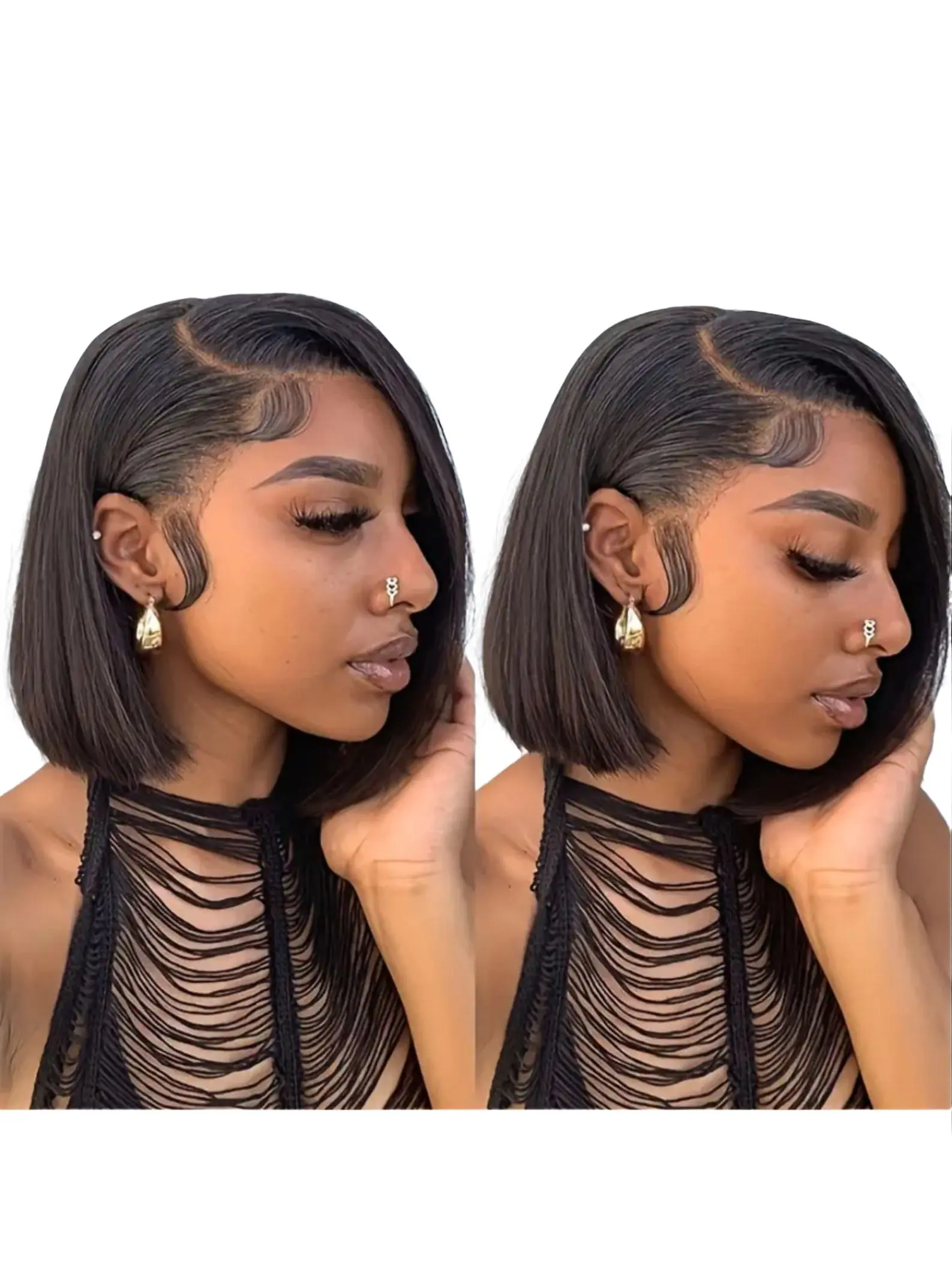 180% Density 13x4 Transparent Front Lace Bob Wig, Human Hair Glueless Wig, Short Straight Front Bob Wig, Pre-Plucked Hair, Fashion Wigs, Lace Front Bobs