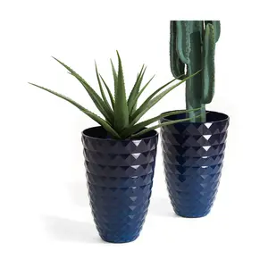 Glitzhome Tall Round Polyresin Diamond Patterned Planters S/2