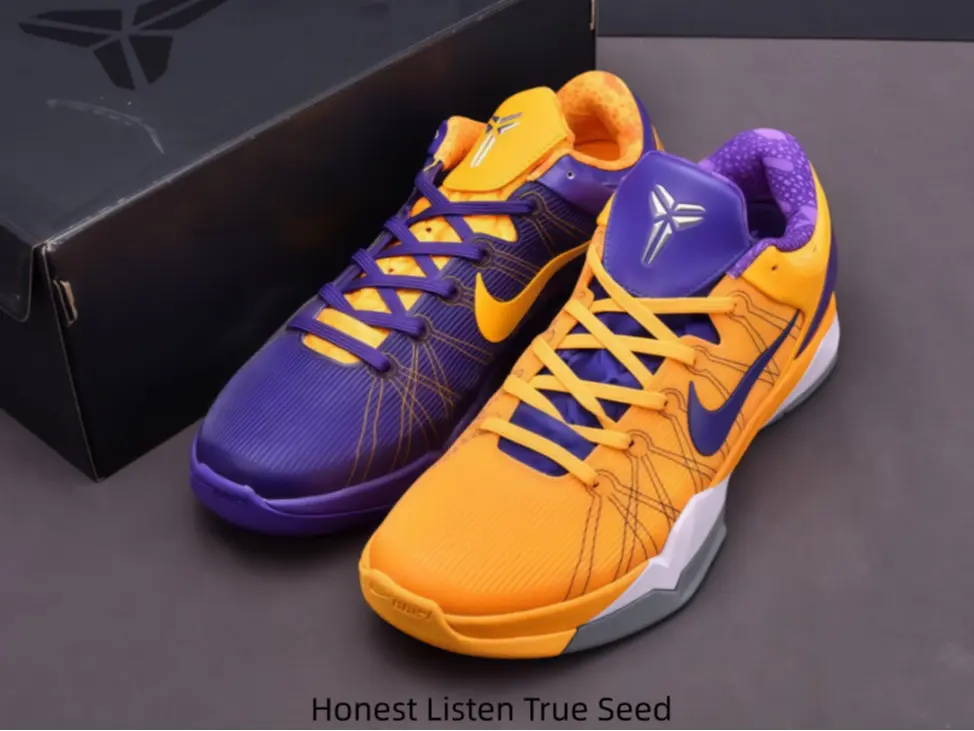 Two-Tone Purple Gold Mismatch Low Top Basketball Sneakers Cross Line Upper White Grey Cushion Sport Sole