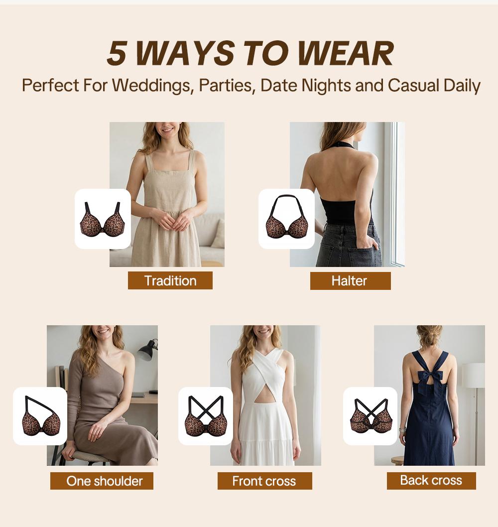 HSIA Leopard Wild Unlined Plus Size Breathable Soft Mesh No Padding Underwire Women Bra Womenswear Vneck