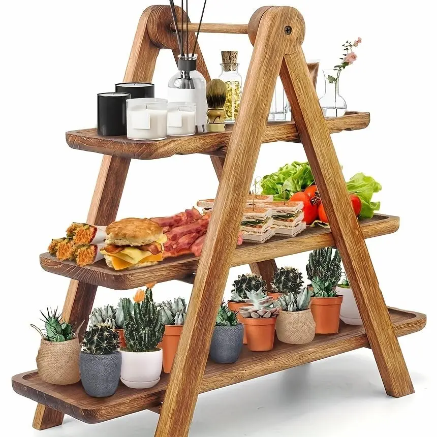 3-Tier Wooden Display Rack - Multifunctional Home Organizer Storage Holder, 3-Layer Exhibition Rack & Cake Stand for Breads, Fruits, Cupcakes, Ideal for Weddings, Event Decor
