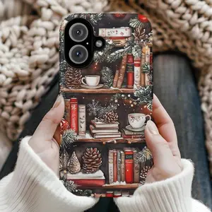 Christmas Bookshelf Phone Case: Winter Holiday case for Style Phone Case for iPhone 17, 16, 15, 14, 13, 12, 11 Pro Max, SE, Galaxy S25 S24 S23 S22 Ultra