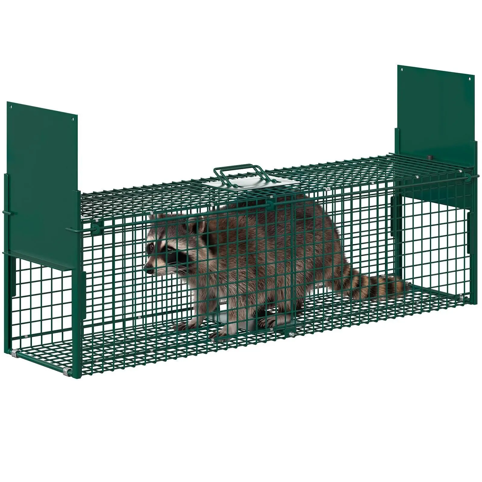32in Heavy-Duty Raccoon Trap, Humane Live Animal Cage with Carrying Handle & Sensitive Trigger for Cats, Groundhogs & Skunks