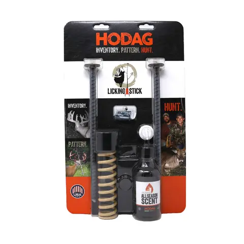 HODAG Patented Licking Stick System - Allseason Hunting Trail Camera Accessory with 12 Inch Ground Anchoring Stakes, Flexplate, Spring Flex Handles, Natural Compounds for Open-Area Aggressive Bucks, 8 Oz Hunt Gear Functional Tool for Mock Scrapes