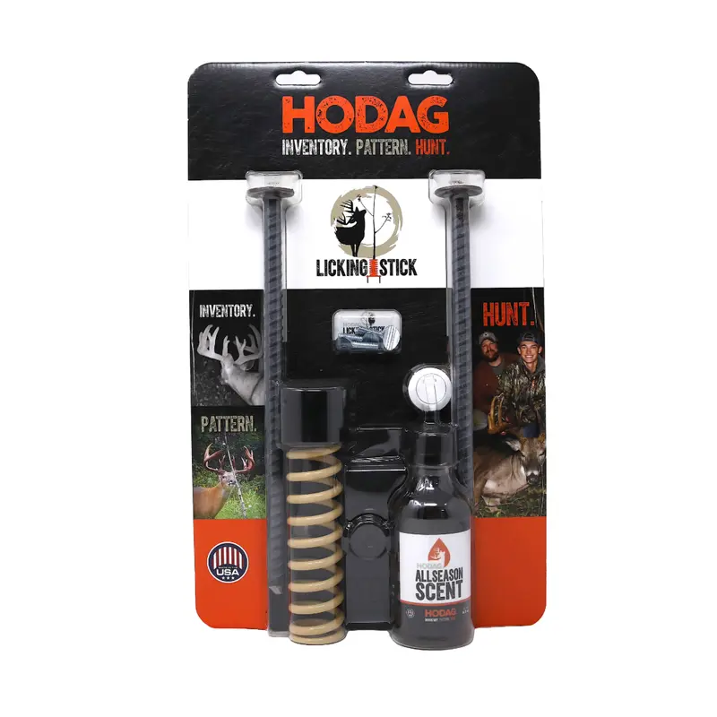 HODAG Patented Licking Stick System - Allseason Hunting Trail Camera Accessory with 12 Inch Ground Anchoring Stakes, Flexplate, Spring Flex Handles, Natural Compounds for Open-Area Aggressive Bucks, 8 Oz Hunt Gear Functional Tool for Mock Scrapes