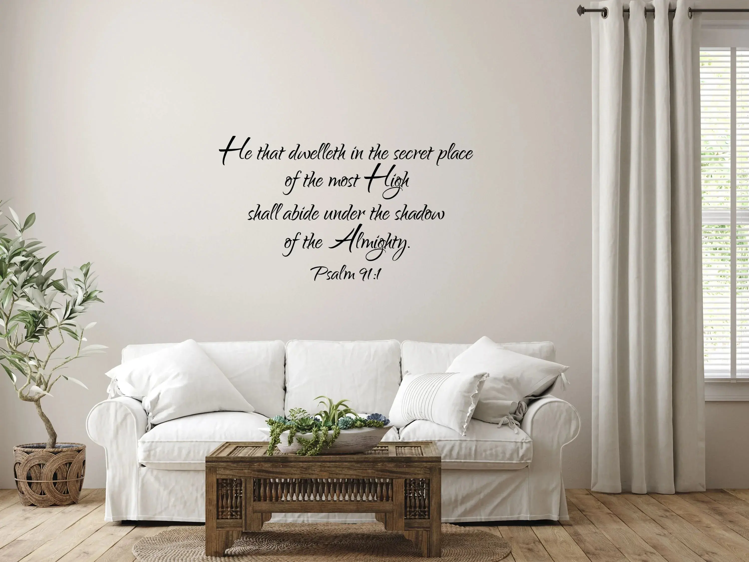Psalm 91:1 - He that dwelleth in the secret place Vinyl Scripture Wall Decals - Bible Verse Sticker Decor