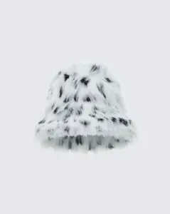 Pamela Dalmatian Faux Fur Oversized Bucket Hat