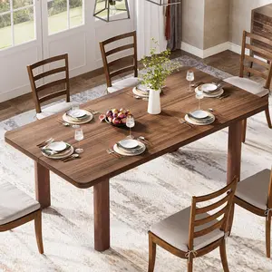 TRIBEWOOD 63” Farmhouse Dining Table for 4-6 People, Large Wood Rectangle Kitchen Table, Dinner Table Kitchen & Dining Room Furniture with with Solid Wood Legs