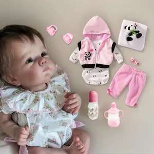 A complete set for the baby 18inch Realistic Newborn Doll with Soft Touch Hand-Planted Hair Comes with 2 Outfits Pacifier Baby Bottle Birth Certificate Diaper Perfect for Gifts