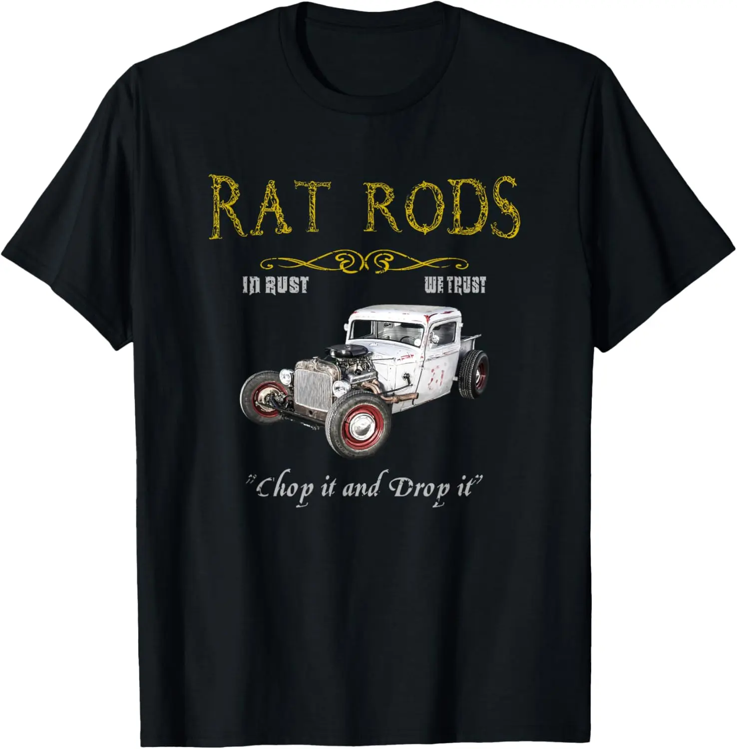 Women's Vintage Graphic T-Shirt, 100% Cotton Distressed 'Chop It And Drop It' Rat Rod Print, Casual Short Sleeve Streetwear Top