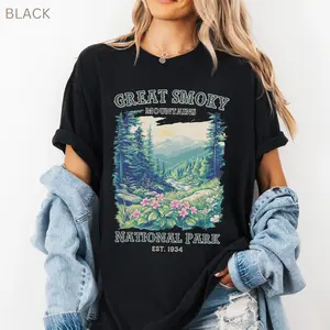 Comfort Colors Great Smoky Mountains National Park T-Shirt, Vintage Mountain Wildflower Graphic Tee, Hiking Camping Nature Lover Shirt, Outdoor Adventure Tee - Michigan First