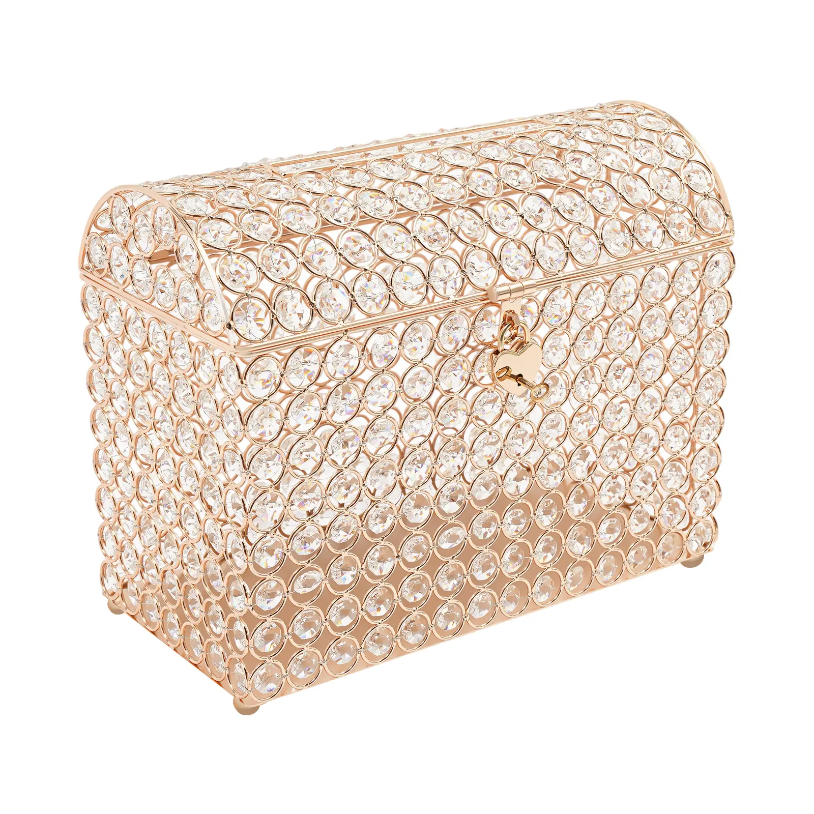 Lockable Transparent Gold Glass & Metal Wedding Card Keepsake Holder, Modern Home Decor Storage Box for Bridal Shower Reception