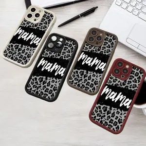 Leopard Print Boho Brush Script Aesthetic Mama Smartphone Case, Cellphone Accessory Shell, Handheld Protection for iPhone 17-12/11 & Samsung S21-S25, Ideal Mother's Day Gift for Moms