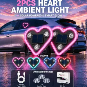 2-Pack Heart LED Lights (4 Colors) - USB/Solar Romantic Ambient Lamp for Car & Room