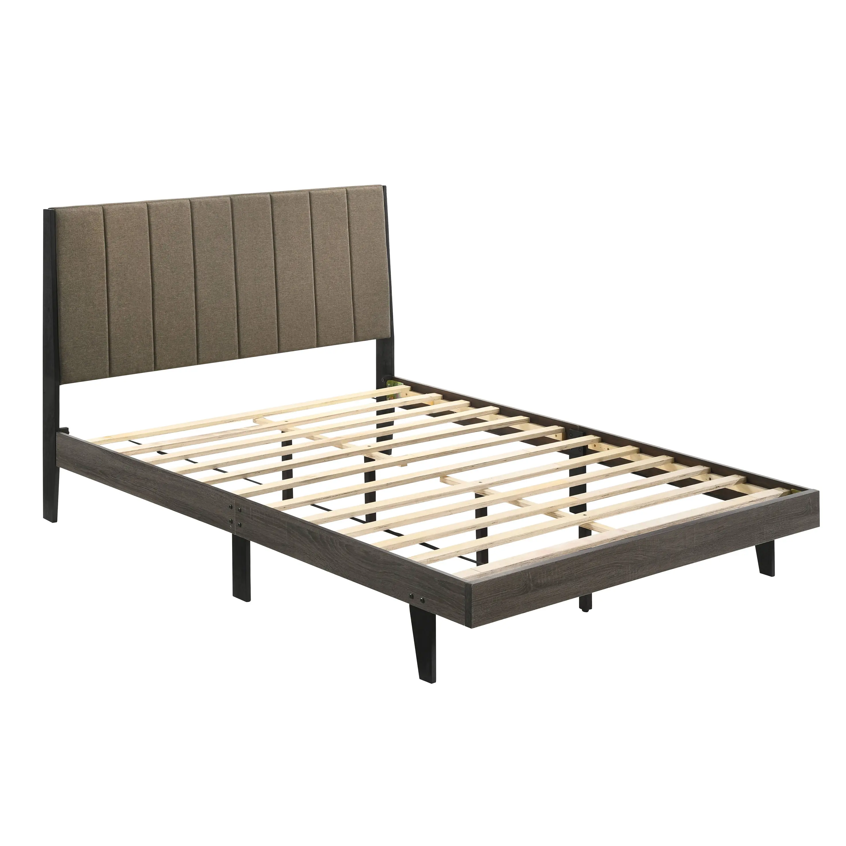 Dreamzon Queen Size Upholstered Wood Platform Bed & Headboard Set - Brown, Weathered Grey Finish, 42.5 in High, 85.5 in Long, Rustic Style, Airflow Base, 12-Slat System, Indoor Use (1 Unit), 12 Slats