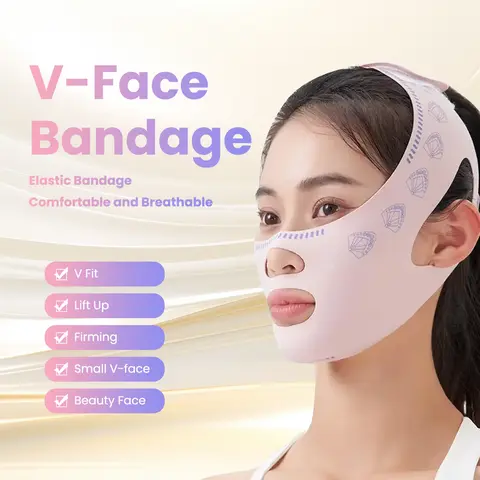 Reusable V-Fit Double Chin Strap - Unisex Facial Beauty Device, Relieve Sagging Skin, Tightening Care, Reusable Grooming Face and Chin Lift Mask for Firm Skin & Neck Care (Pink)