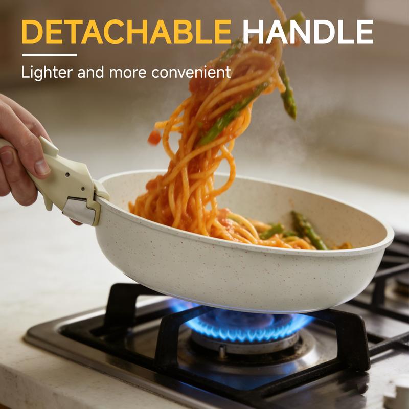 Taksat 20-Piece Nonstick Cookware Set - Detachable Handle, Induction & Oven Safe Pots and Pans, Dishwasher Safe Kitchenware