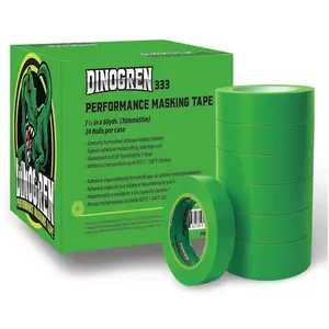 High Performance Adhesive Automotive Refinish Green Masking Tape, DINOGREN 333, 1.5” x 60 yd (Pack of 24 Rolls)