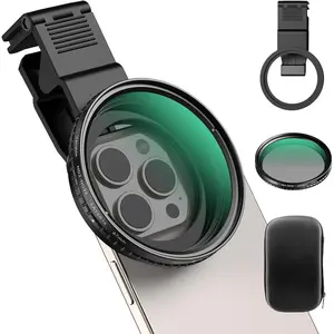 Filter 67mm Variable ND2-ND32 for iPhone/DSLR Neutral Density Filter for iPhone Camera Lens 16 15 14 13 12 Pro Max Samsung Galaxy Huawei with Adapter Ring, Universal Clip, Cold Shoe