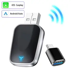 CarPlay Adapter Wireless 2 in 1 Bluetooth 5.0 WiFi Dongle Supports 2.4/5G WiFi, Plug & Play No Delay CarPlay Adapter for iPhone iOS+ & Android Auto, Secure Fit Zero Slips Car Accessory with Easy Pairing