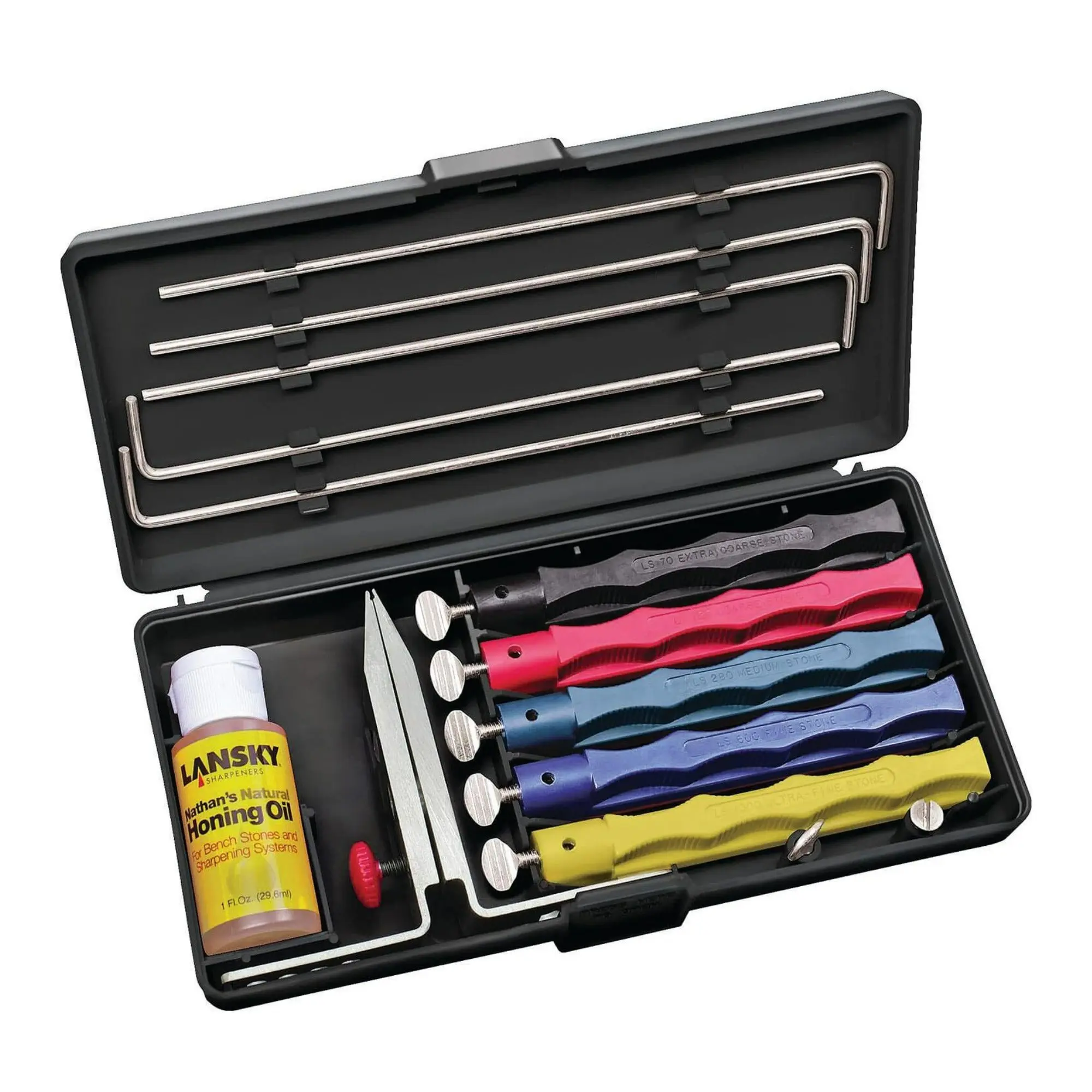 Lansky Deluxe Kitchen Knife Sharpener System with 5-Stone Ceramic Hones for Knives and Blades