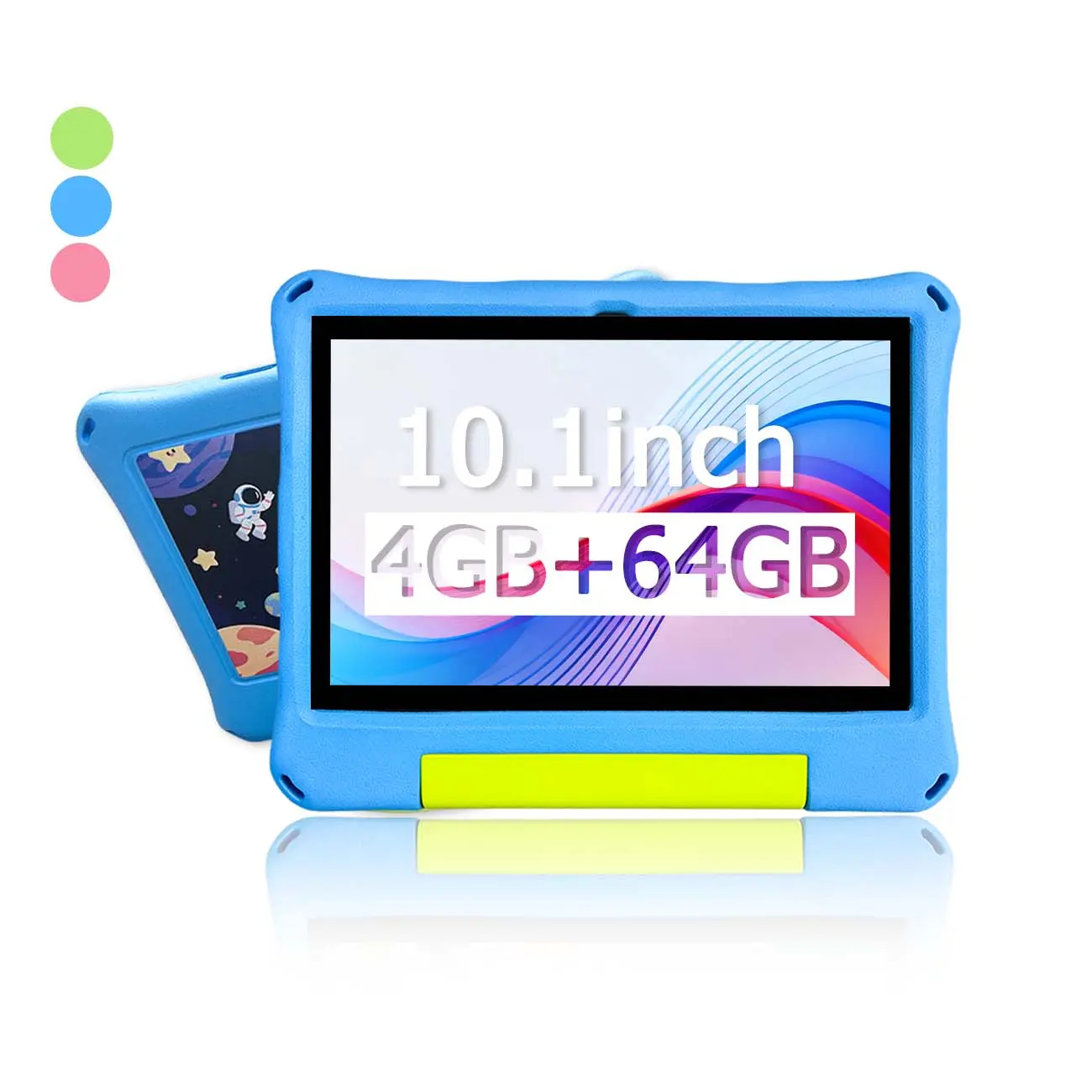 10.1 Inch Android Education Learning Entertainment Touchscreen Cellular Tablet PC, 4GB RAM & 64GB Storage, HD Screen Parental Control, Supports Sim Card, Shockproof Case, Gift for Kids