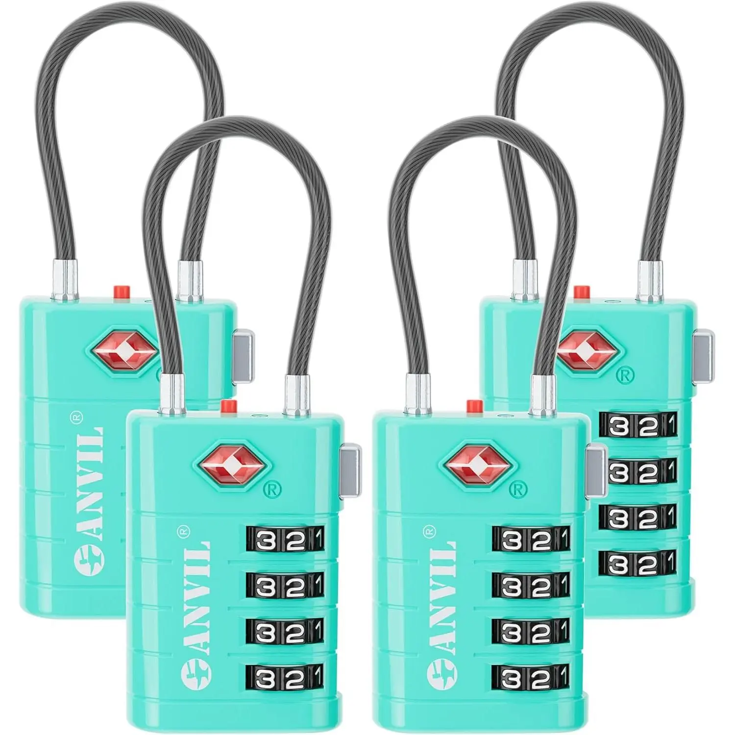 4 Digit Luggage Locks, TSA Locks for Luggage, Advanced TSA008 core, Alert Indicator for Your Travel Lock, Suitcase Lock. (4, Cyan)