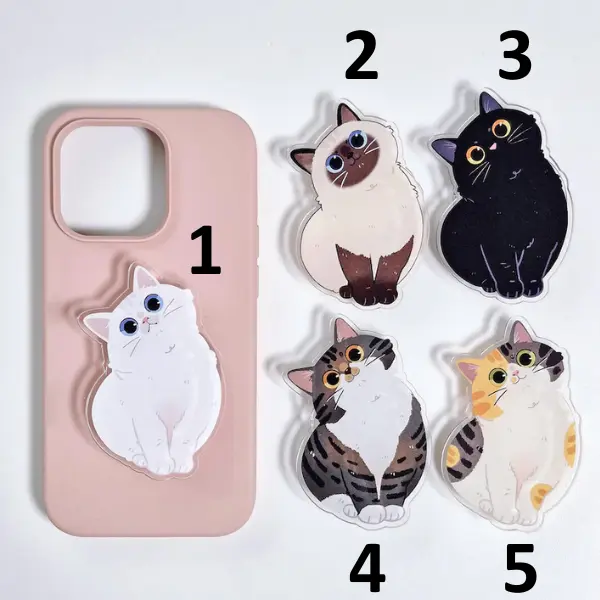 Adorable Head-Tilting Cat MagSafe Grip, Curiously Cute Acrylic Stand for Phone, Unique Gift Kawaii Gift Aesthetic Reader Kindle Popgrip Stand sticky Library Card mount accessories Flower-Shaped Multi-Functional holder Universal Car Adjustable