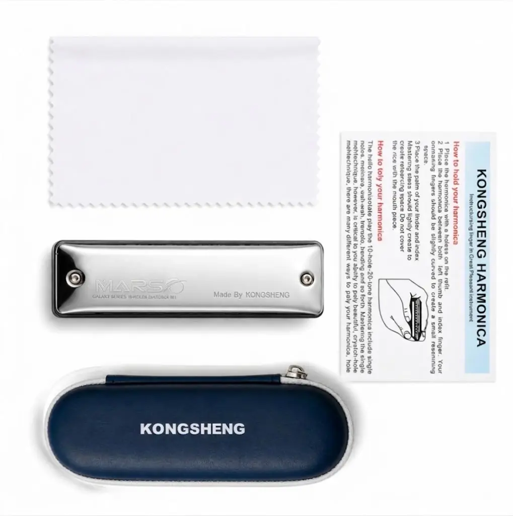 KONGSHENG Mars 10-Hole Diatonic Harmonica - Tuned Round Hole Mouthpiece Wind Instrument with Stainless Steel Covers & Protective Case for Beginners & Pros